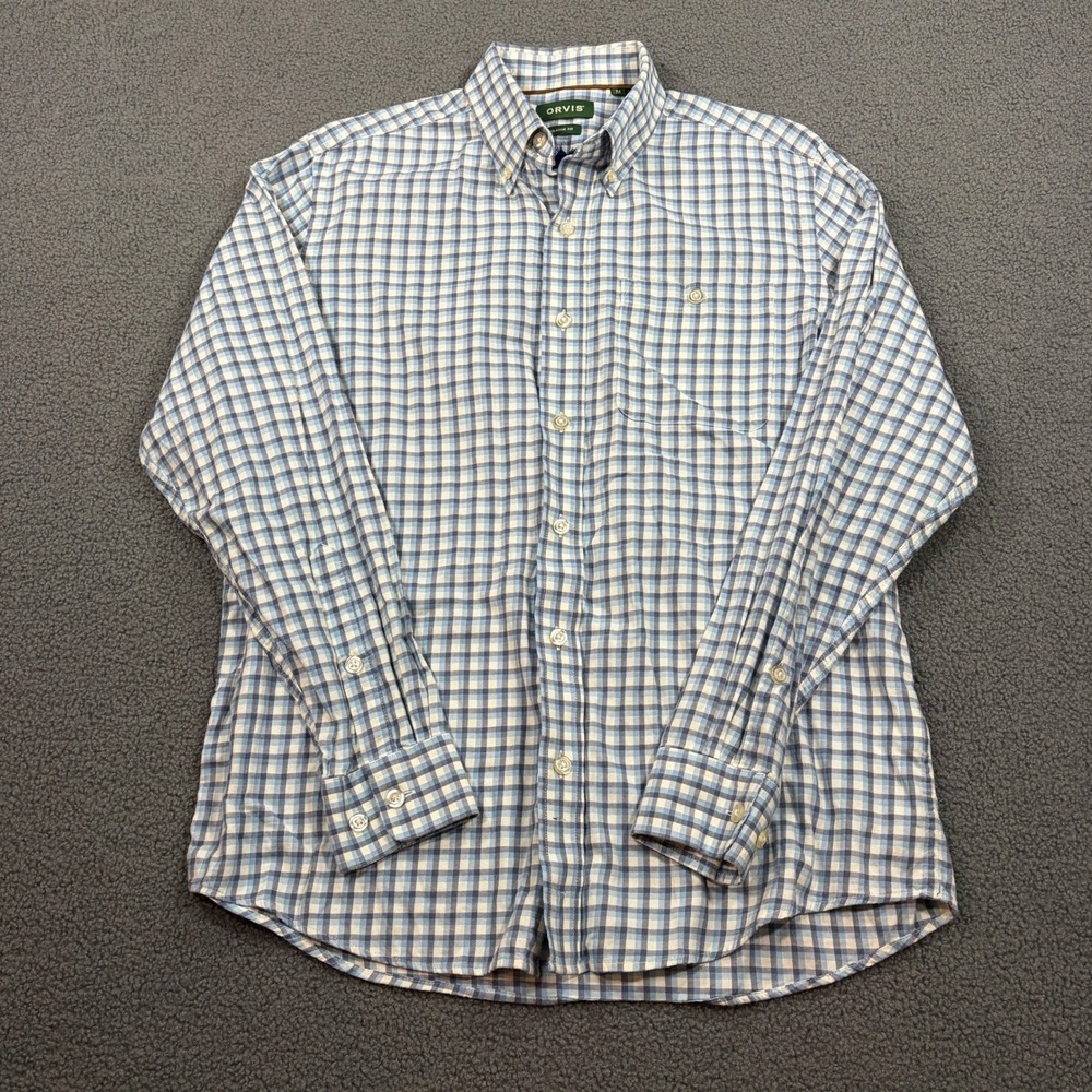 Orvis Button Down Shirt Mens M Blue Gingham Classic Fit 3BC8 Long Sleeve Cotton